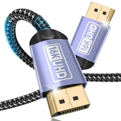 Produktbild von 16K DisplayPort Kabel 2.1 5M-16K@60Hz, 10K@60Hz, 8K@120Hz, 4K@240Hz/165Hz/144Hz, 2K@360Hz/240Hz, DP Kabel unterstützt 80Gbps, HDR, DSC1.2a, FreeSync, G-Sync für Gaming Monitor, Grafikkarte, PC