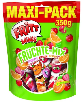 Produktbild von Open Food Früchte Mix - Fritt, Fritt Minis - 350g, Vitamin C, 350 g, D, e162, e330, e428, Vitamin C, Natürliches Orangenaroma, Farbstoffe (Betenrot, Orangensaftpulver (0, Kokos) Gelatine,..., 1692 kJ
