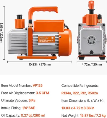 Obrázek produktu pro Vakuová pumpa, univerzální kompatibilita s chladivem, efektivní výkon, 3,5CFM 1-4HP R134a, EU