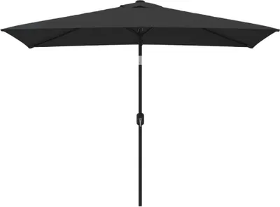 A black rectangular patio umbrella is shown against a white background.