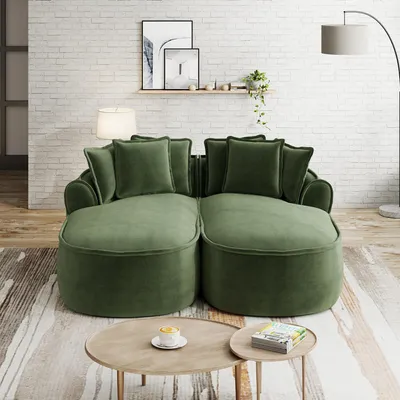 Produktbild von MODFU Multifunktionaler Schlafsofa mit linker & rechter Chaiselongue,Zweisitzer Sofa mit Armlehnen & Kissen,Loungesofa mit Rahmenlose,Chenille,Grün