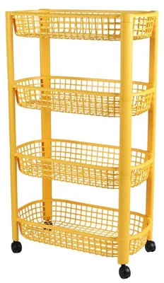 Image de Desserte universelle 4 niveaux à roulettes - Plastique Jaune - 46,5 x 26 x H 78,8 cm