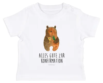 Produktbild von Mr. & Mrs. Panda Babyshirt Bär Konfirmation 12. - 18. Monat - Weiß - Geschenk, Evangelisch, Kinder Top, Baby Shirt,  T-Shirt, Kurzarmshirt, Kirche, Gottesdienst, Teddy