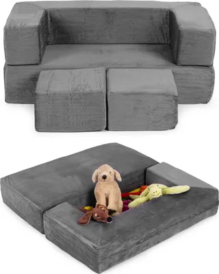 Immagine prodotto di Divano modulare pieghevole fai da te per bambini con 4 cuscini morbidi - grigio ECOTOYS