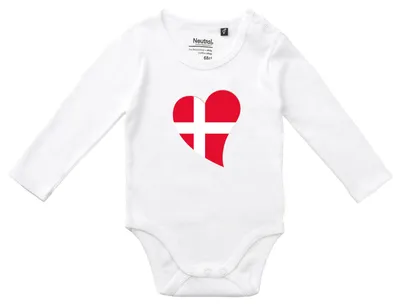 Produktbild von Huuraa Baby Body Dänemark Flagge Herz 80 White  Baumwolle Fairtrade Langarmbody Geschenkidee