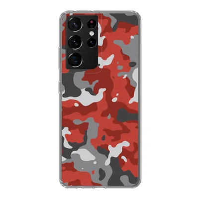 Produktbild von MuchoWow® Handyhülle Schutzhülle Hülle für Samsung Galaxy S21 Ultra Rot mit grauem Camouflage-Muster Silikon Softcase Handy Hülle - Mobiltelefon