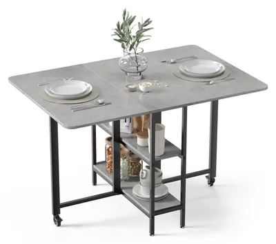 Immagine prodotto di Tavolo pieghevole da pranzo con 2 ripiani, allungabile, grigio, 120 x 80 x 75 cm
