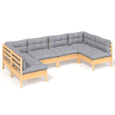 Produktbild von vidaXL 6-tlg. Garten-Lounge-Set mit Grauen Kissen Kiefer Massivholz