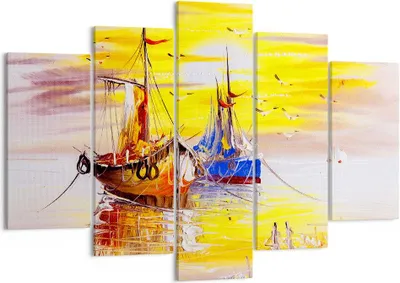 Produktbild von Bild auf Leinwand - Leinwandbild - Boote Sonne Meer Reisen - 150x100cm - Wand Bild - Wanddeko - Leinwanddruck - Bilder - Kunstdruck - Wanddekoration - Leinwand bilder - Wandkunst - EA150x100-2882