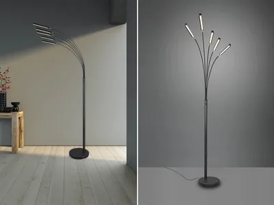 Produktbild von Trio Leuchten - Modern Stehlampe schwarz inkl. LED 3-stufig dimmbar 5-Licht - Kasia Dimmer I Dimmbar I Wohnzimmer I Schlafzimmer - Stahl Länglich - I (nicht austauschbare) LED