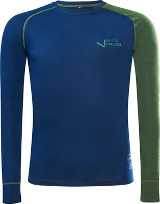 Produktbild von BLACK CREVICE - Herren Langarmshirt aus Merino Wolle | Funktionsunterwäsche | Base Layer | Farbe: Blau/Grün | Gr: L