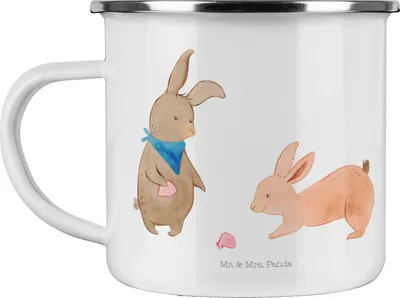 Produktbild von Mr. & Mrs. Panda Teetasse Hasen Muschel - Weiß - Geschenk, Urlaub, emaillebecher, Muscheln, Ferien, Emaille Tasse, Teebecher, becher, Pott, Strand, Muttertag