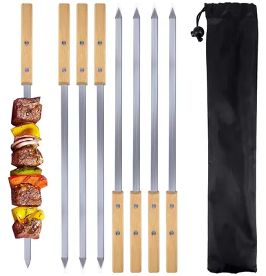 Produktbild von Set aus 8 flachen Edelstahl-Grillspießen 42 cm mit Tasche