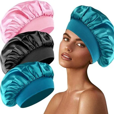 Immagine prodotto di Set di 3 cuffiette da notte in seta: nero, blu e rosa