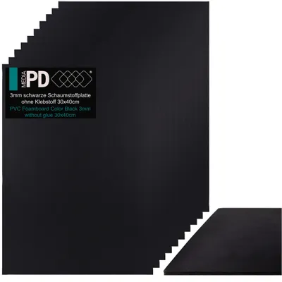 Produktbild von PD Media Foamboard 30x40 cm 3mm Schwarz 10 Stück Leichtschaumplatte PVC Architekturpappe Modellbauplatte