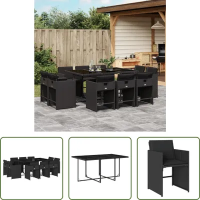 Produktbild von The Living Store 11-tlg. Garten-Essgruppe mit Kissen Schwarz Poly Rattan