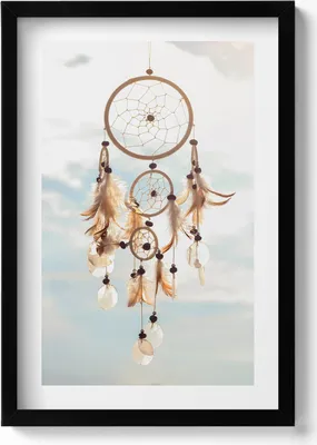Produktbild von Boho Traumfänger gegen den Himmel– Wandbild mit Rahmen – Gerahmtes Bild  – Wanddekoration – 40x60 cm –  Schwarz