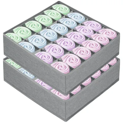 Image de Organisateurs de tiroirs - 24 compartiments, boîtes de rangement pliables - Pour trier les cravates, les chaussettes et les sous-vêtements - Gris, lot de 2