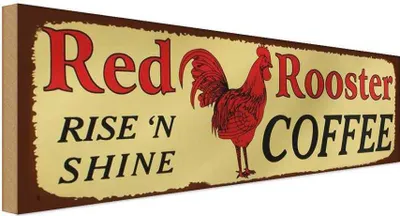 Produktbild von vianmo Holzschild 10x27 cm Red Rooster rise`n shine COFFEE Essen Trinken