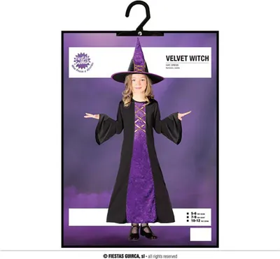 A child wearing a witch costume on a product package.