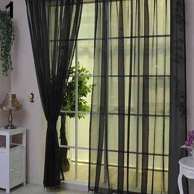 Produktbild von 1pc Home voile reine Farbfenster Vorhang Tüll Panel purle Schal Valance Dekor-Schwarz