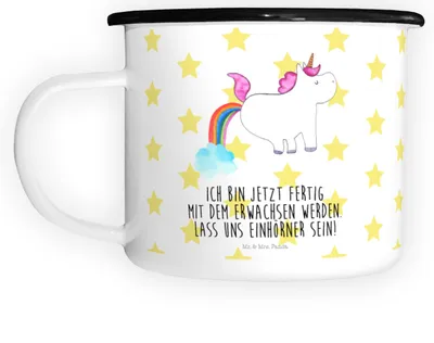 Produktbild von Mr. & Mrs. Panda Teetasse Einhorn Pupsen - Weiß - Geschenk, Große Tasse, Pott, Unicorn, Haferl, Emaille, Lustig, Deko, Glitzer, Becher, Spaß, Regenbogen