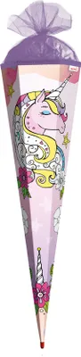 Produktbild von Scribble-Schultüte zum Ausmalen Einhorn 85 cm 6-eckig mit Rot(h)-Spitze und Tüllverschluss