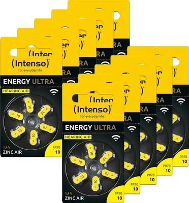Produktbild von Intenso Hörgeräte-Batterie „Energy Ultra“ – A10 / PR70, 1,45 Volt (60er Pack)