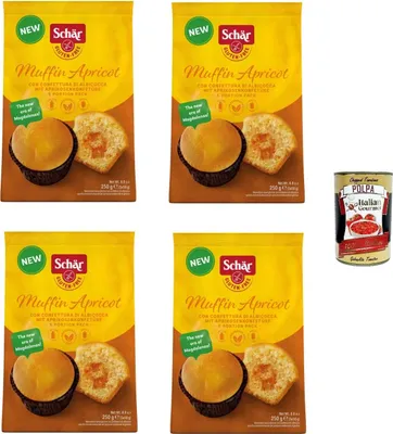 Produktbild von Schar Muffin Apricot con confettura all'albicocca 250, glutenfreie Aprikosenmuffins 4x 250g + Italian Gourmet polpa 400gr