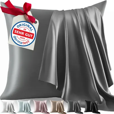 Produktbild von Kissenbezug aus 100 % Seide, 80 x 80 cm | Gewicht: 22 Momme, ideal für Haut und Haar | Höchste Qualitätsklasse 6A |  in der Schweiz | *-er Seidenkissenbezug, schiefergrau