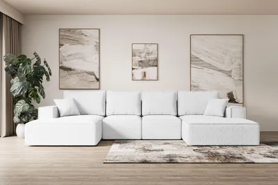 Produktbild von ALTDECOR Ecksofa mit Schlaffunktion und Bettkasten - Corner Sofa Eckcouch Couch U-Form universal, links/rechts angeordnet Schlafcouch Ausziehbar Wohnlandschaft SIERRA-U-S - 349x161x87 cm Weiß