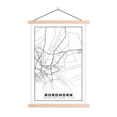 Produktbild von MuchoWow® Textilposter Stadtplan - Karte - Nordhorn 120x180 cm mit holzfarbenen Rahmen - Textil-Plakat