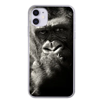 Produktbild von MuchoWow® Handyhülle Schutzhülle Hülle für iPhone 11 Gorilla auf schwarzem Hintergrund in Schwarz und Weiß Silikon Softcase Handy Hülle - Handytasche