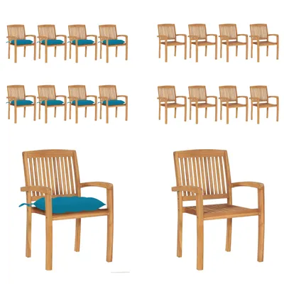Produktbild von vidaXL Stapelbare Gartenstühle mit Kissen 8 Stk. Massivholz Teak - Gartenstuhl - Gartenstühle - Holzstuhl - Holzstühle