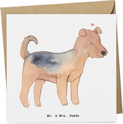 Produktbild von Mr. & Mrs. Panda Klappkarte Airedale Terrier Moment - Weiß - Geschenk, anlasskarte, Glückwunschkarte, doppelkarte, Grußkarte, faltkarte