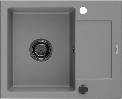 Produktbild von Mexen Enzo Granitspüle mit einem Becken und einer Abtropffläche 576 x 465 mm, Grau, Siphon Schwarz - 6506571005-71-B