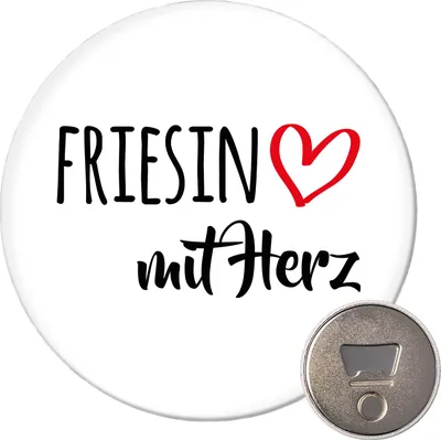 Produktbild von Huuraa Magnet Friesin mit Herz 59mm Kühlschrankmagnet rund Flaschenöffner Geschenkidee