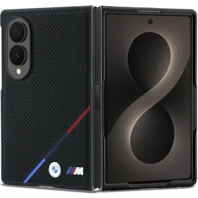Produktbild von Handyhülle für Galaxy Z Fold8, BMW M Leather Perforated Tricolor Stripe Metal Logos mit MagSafe, Schwarz