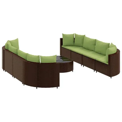 Produktbild von 9-tlg. Garten-Sofagarnitur mit Kissen Braun Poly Rattan