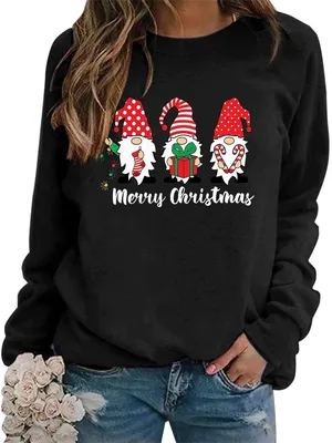 Zdjęcie produktu dla Sweter świąteczny damski - Miękki bawełniany sweter - Długie rękawy - Okrągły dekolt - Zabawny świąteczny motyw - Styl casual - Nadruk "Wesołych Świąt" - Sweter świąteczny