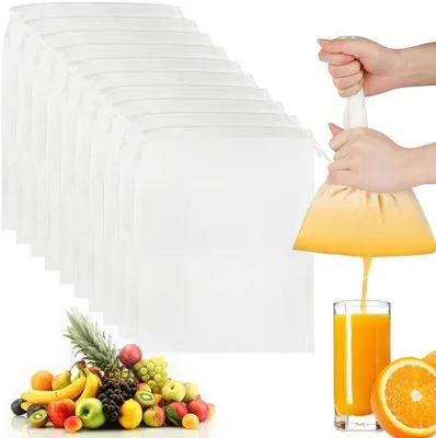 Produktbild von Set aus 10 wieder verwendbaren Filterbeuteln für Nussdrink und mehr im Küchenbereich
