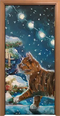 Produktbild von Türposter 90x200 cm Türaufkleber Türtapete Türfolie Klebefolie Kätzchen unter dem Weihnachtsbaum
