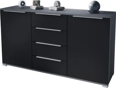 Produktbild von Vladon Sideboard Linio V1, Anrichte mit 2 Türen und 4 Schubladen, Anthrazit matt / Schwarz matt (138,5 x 75,5 x 35 cm)