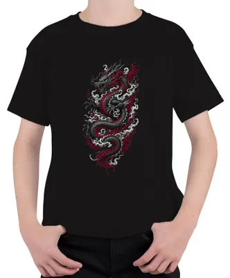 Produktbild von Japanischer Drache Asia Tattoo Style Rot Schwarz Japan Y2K Ryu Kinder T-Shirt, Schwarz, 104