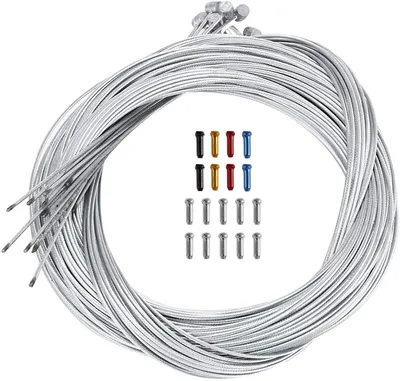 Image de TRANKIELO® - Kit universel de câbles de frein - 18 embouts - Câble de frein pour vélo de 1,75 m - Acier inoxydable - Argent