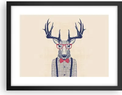Produktbild von Gerahmtes Poster - Schwarzer Rahmen - Charakter Hirsch Illustration hipster - 40x30 cm - Wand Bild - Wanddeko - Wandbilder - Wandposter - Bilderrahmen - Bilder - Kunstdruck - P2BAA40x30-3120
