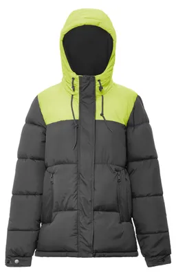 Image de Jika, veste matelassée rembourrée pour femme - noir et vert citron, taille M