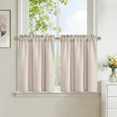 Produktbild von Omgoods – Sandfarbene Vorhanggardinen – Kurze Fenstergardinen, 2 Stück, 45 x 90 cm