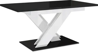 Produktbild von MEBLINI Esstisch Ausziehbar - Esszimmertisch Modern - Küchentisch - Säulentisch - Ausziehtisch - Dining Table - Esszimmertische - 140-180x80x75cm - BRONX - Schwarz Hochglanz/Weiß Hochglanz