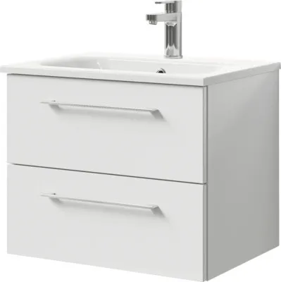 Produktbild von Pelipal Badmöbel-Set Sunline 121 BxHxT 61 x 50 x 46 cm Frontfarbe weiß hochglanz mit Mineralguss-Waschtisch und Waschtis